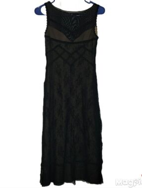 Vintage 90s Y2K Black Lace Overlay Lined McClintock Collection Maxi Dress Size 2